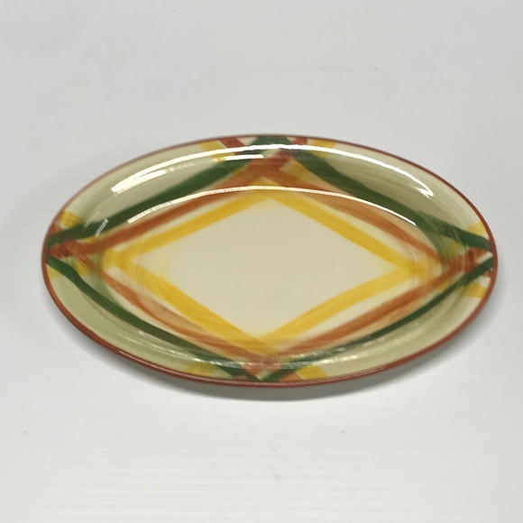 VINTAGE HAND-PAINTED VERNONWARE - HOMESPUN - 10" OVAL SERVING DISH - Picture 1 of 3
